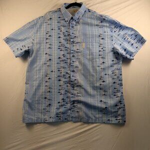 Columbia Mens PFG Shirt L‎ Blue Button Up Fishing Short Sleeve Marlin Tuna Fish